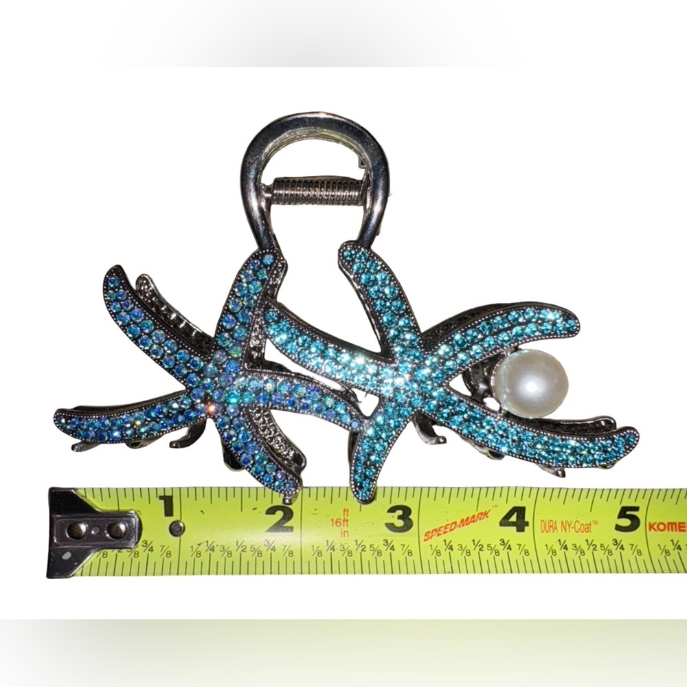 Blue Rhinestone Starfish Hair Claw Clip Pearl Beach Coastal Hair Accessory - Picture 6 of 6